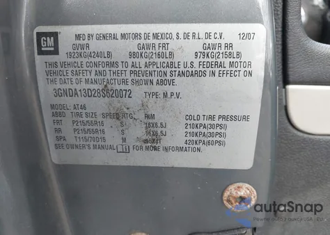 2008 Chevrolet Hhr Ls z USA, uszkodzony, nr VIN 3GNDA13D28S620072